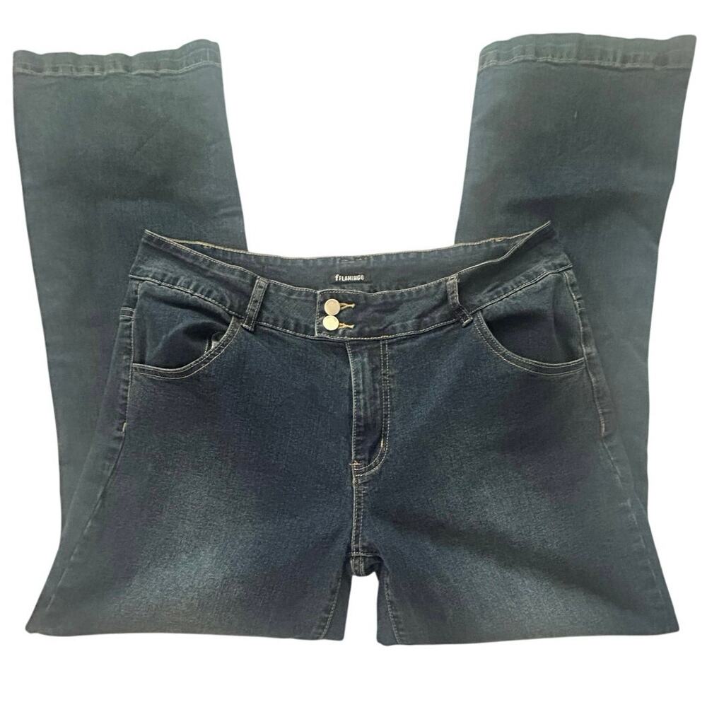 Flamingo XXL Dark Wash Stretch Bootcut Jeans Mid Rise Blue Denim